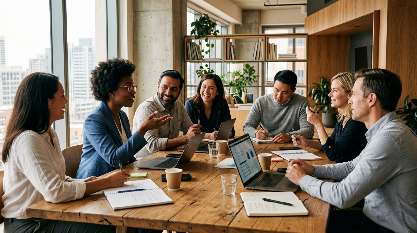 Strategic B2B Growth Team Collaborating on Social Media Execution